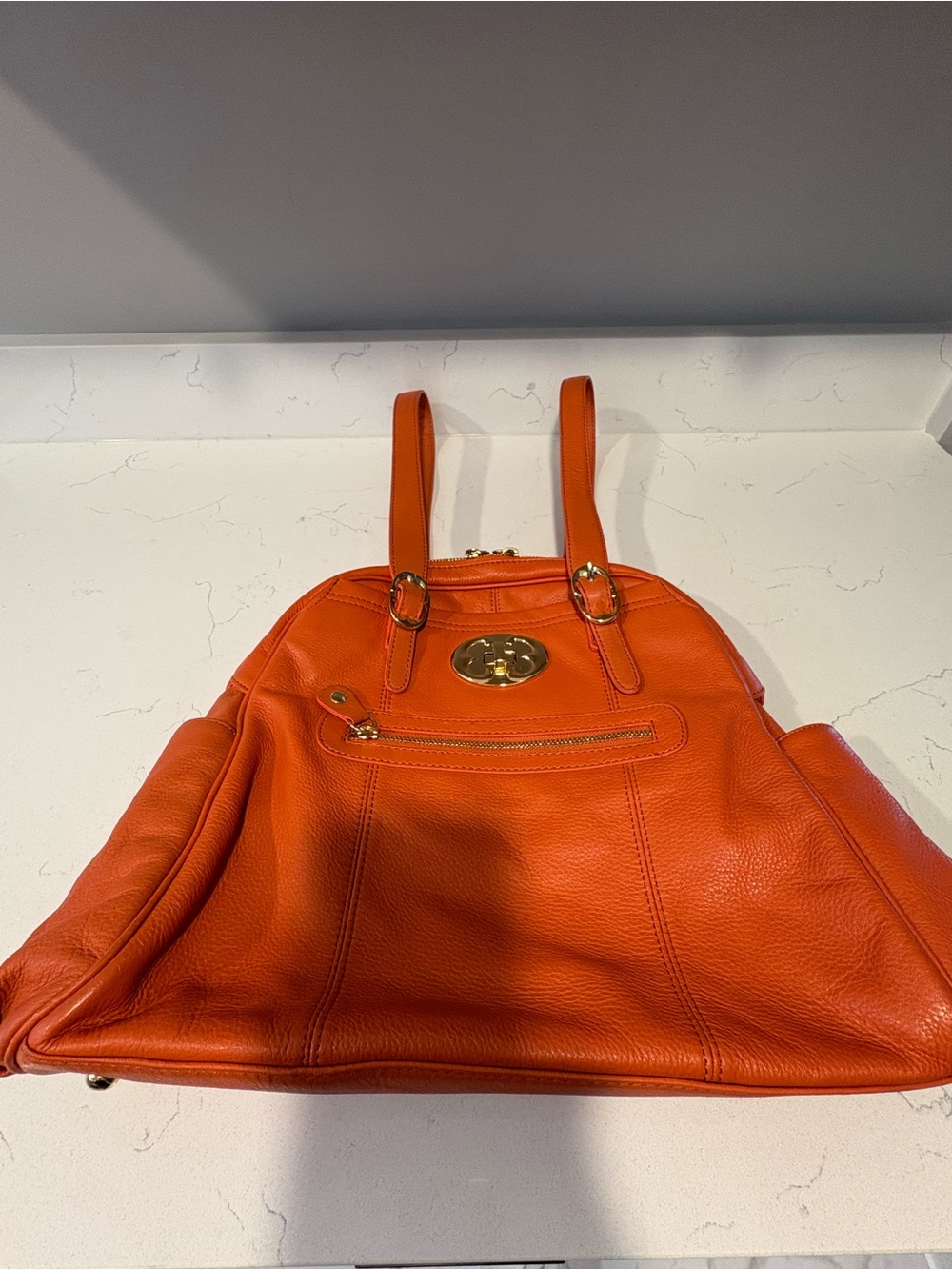 Orange Leather Emma Fox Tote Bag with Gold Hardware